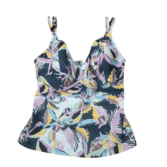 Birdsong Size 32I Bare Necessities Palm Print Underwire Wrap Tankini Swim Top - Picture 4 of 14